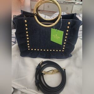 Kate Spade Deep Blue Denim Tote Bag with Gold Accents